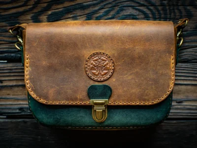 Ladies leather bag - Terra V1 - green/brown
