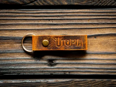 Ключодържател от естествена кожа - Utopia - кафяв
